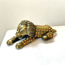 Vintage Gold Lion Jeweled Rhinestone Trinket Box picture