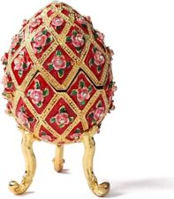 Faberge Egg Antique Red Trinket Box Classic Hand-Painted Ornaments Jewelry Box picture