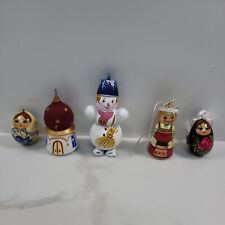 Vintage Wooden Russian Doll Figurines Christmas Ornaments Decorations (Lot of 5) picture