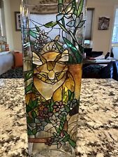 10”Joan Baker Design Hand-painted Cat Vase Tiffany Style STAINED Glass picture