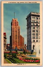 Vtg Syracuse New York NY State Tower Building 1940s Linen View Postcard picture