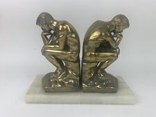 Vintage 1928 Statue THE THINKER Thinking Man Metal Brass Bronze Finish Bookends picture