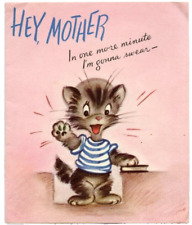 Vtg Mothers Day Card Kids Swear Your the Best Anywhere Kitten Used 1948 picture
