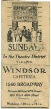 Windsor Cafeteria In Theatre, Broadway, New York Vintage Matchbook Cover picture