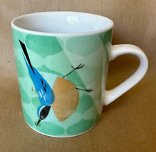 Coffee Mug Cup Geometric Magpie Green Design 2 Birds Blue Black Fun 3 1/2