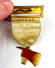 Liberty House Company 1956 Ribbon Pinback Medal Fireman Axe Lykens PA  *Ja4 picture
