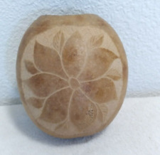 Hand Carved Folk Art Gourd Scrimshawed Souvenir Flower Ibis Bird Hollow Vase picture