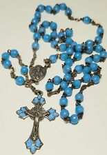 Vintage Blue Glass Beads Rosary Crucifix Rome Italy picture