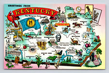 Pictorial Tourist Landmark Map Greetings From State of Kentucky KY Postcard picture