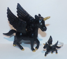 BLACK Alaricus Flying Unicorn Mom & Babt Foal Artesian Ornament Set picture