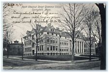 1907 North Chestnut Street Grammar School Exterior Springfield MA Trees Postcard picture