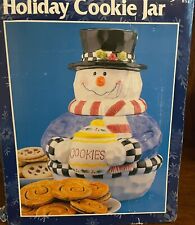 Vtg 1990s East West Distributing Co. Christmas Ceramic Snowman Cookie Jar in Box picture