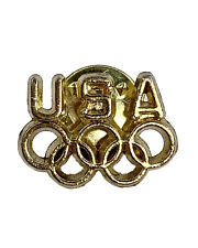 USA Olympic Rings Lapel Pin Gold Tone Vintage picture