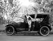 1920 Bathing Beauty in Swimsuit on Car Vintage Old Photo 8.5