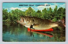 Champion MI-Michigan, General Greetings, Humorous Fish, Vintage c1971 Postcard picture