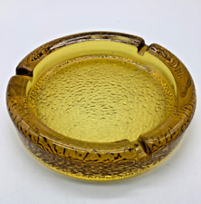 Vintage Ashtray Honey Amber Glass Round Pebbled Textured Base MCM  5.5” picture