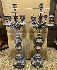 PAIR Large Antique Bronze ( painted over) 19th century Candelabra 5 arm 28