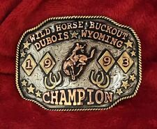 RODEO TROPHY CHAMPION BELT BUCKLE☆1993☆PRO BRONC RIDER☆DUBOIS WYOMING☆RARE☆294 picture