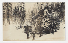 1910s RPPC Postcard Adirondacks Lumbering Big Load of Spruce Beach Photo #81 picture