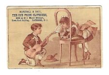 c1890's Victorian Trade Card Marshall & Ball Clothiers, Boy Playing Guitar picture