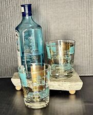 LIBBEY Vintage MCM Glass SOUTHERN COMFORT Aqua Gold Tumblers ~ Set Of 2 picture