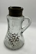 Antique Syrup Jar/Pitcher w/ Grape Motif ~ EAPG Pressed Glass ~Soring Top Broke picture