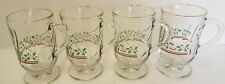 ARBY'S Vintage Footed Irish Coffee Mug Glasses SET of 4 Holly Berry Christmas picture