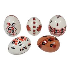 VINTAGE Ceramic Eggs Pysanky Ukranian Polish Mixed Pattern SET OF 5 Ukraine  picture