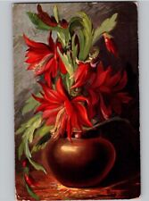 c1908 Flower Pot Poinsettia Red Art Postcard picture