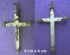 circa 1890 1900 : French, Antique Religious Cross. Silver & Mother of Pearl picture