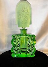 Art Deco Czechoslovakian Hoffmann Green Glass Intaglio Perfume Bottle-Antique picture