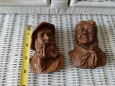Hand Carved Vintage Old Man And Woman Head Figures picture