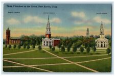 1947 Three Churches On The Green New Haven Connecticut CT Posted Trees Postcard picture