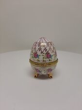 Vintage Porcelain Footed Egg Trinket Box w/ Hand painted Floral Design A3 picture