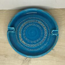 Vintage Italian Ceramic 8” Ashtray Italy Signed Numbered MCM Turquoise Blue picture
