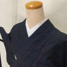 VINTAGE Japanese Kimono Indigo Oshima Tsumugi Silk 7 Maruki  S size G-624 picture
