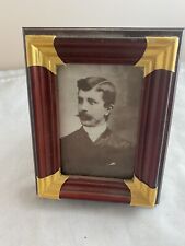 Antique 1900’s Man's Portrait in Cherry Wood & Gold Painted 4x3 Frame. picture