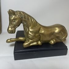 Vintage Brass Horse Laying Down Figurine Statue Taiwan 6.25” L x 3.5” T picture