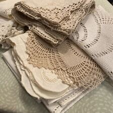 Antique 15 Embroidered French Linen Cutwork Lace Runner Dresser Doily Tablecloth picture