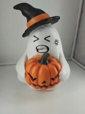 Halloween Spooky Ghost Holding Pumpkin Witch Hat 11