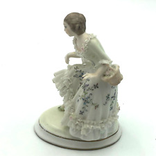 Vintage Figurine Woman Lady porcelain dresden lace dress Basket ARG Signed 181 picture