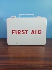 Vintage 1960s White & Red First Aid Kit  Metal Wall Mount Box picture