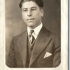 c1910s Handsome Slick Young Man RPPC Checker Fancy Suit Clear Skin Photo PC A213 picture