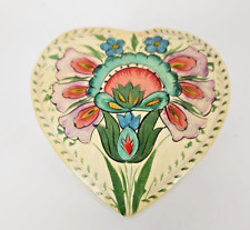 Vintage Hand Painted Lacquer Heart Shaped Paper Mache Trinket Box Flowers Floral picture