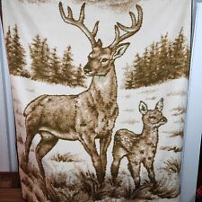 Vintage Ibena XLG Dolan Fleece Deer Throw Blanket Brown Buck Fawn USA MAN CAVE picture