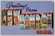 Large Letter Greetings from NEW LONDON CT Linen Postcard Connecticut picture