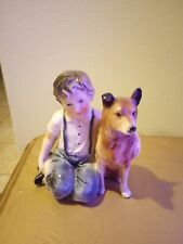 Vintage Porcelain Cermaic Boy with His Dog Figurine Made in Japan picture
