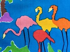 3YDS 70's POPPIN Flamingo LIFE on Sky Blue Barkcloth Era Novelty Vintage Fabric picture