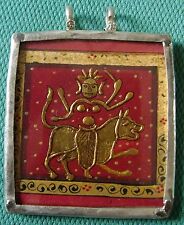 Silver necklace pendant embossed real gold Hindu goddess durga rarest vintage  picture