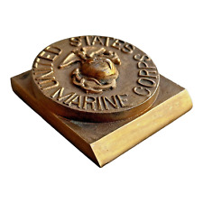 Vintage UNITED STATES MARINE CORPS Paperweight USMC Emblem Brass Solid Heavy picture